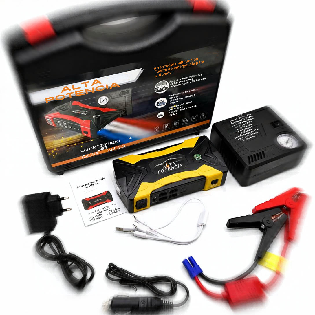 Jump Starter 5 en 1 PRO - Arrancador de Batería, Inflador 150 PSI, Powerbank y Linterna de Emergencia