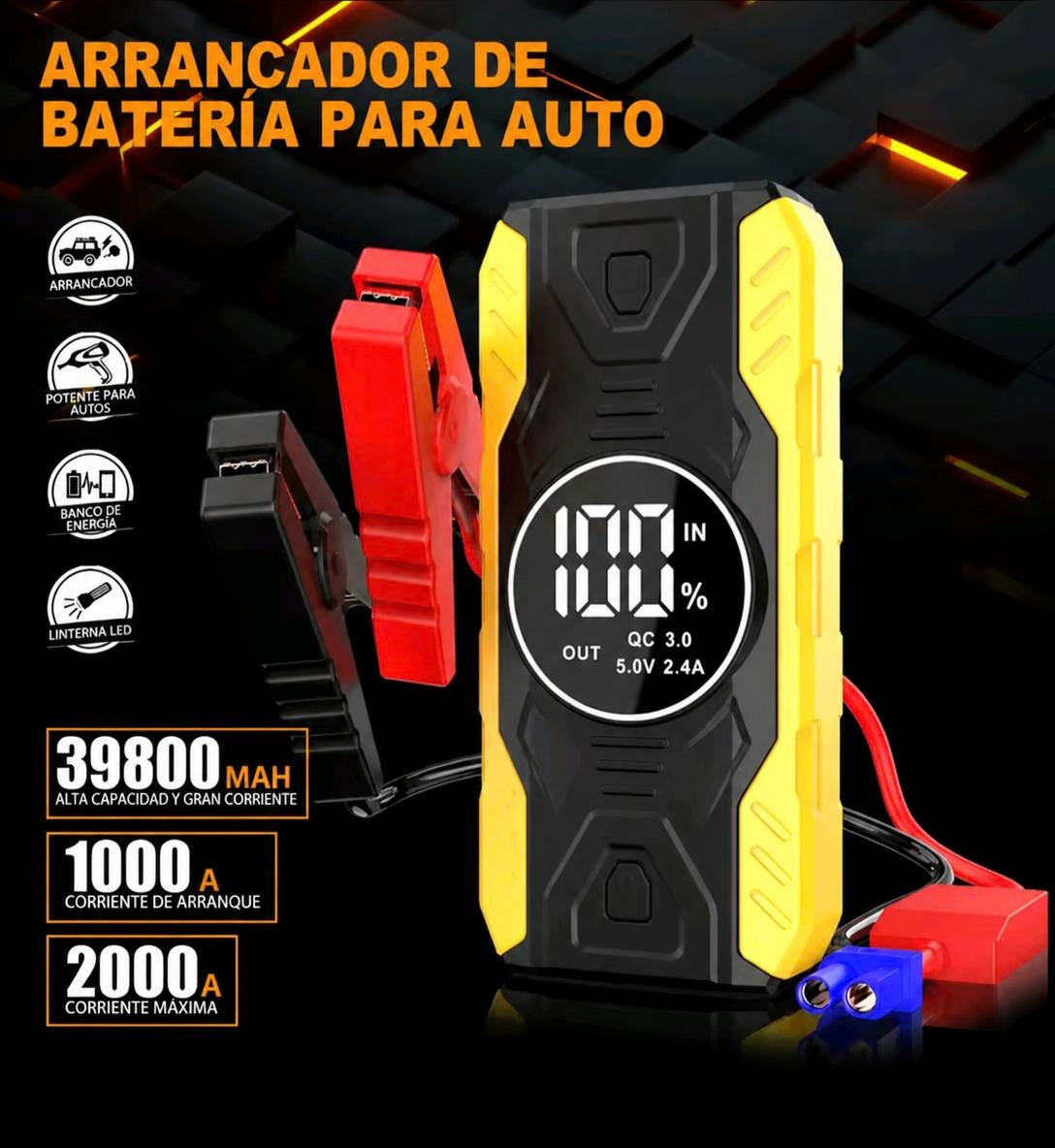 Jump Starter 5 en 1 PRO - Arrancador de Batería, Inflador 150 PSI, Powerbank y Linterna de Emergencia