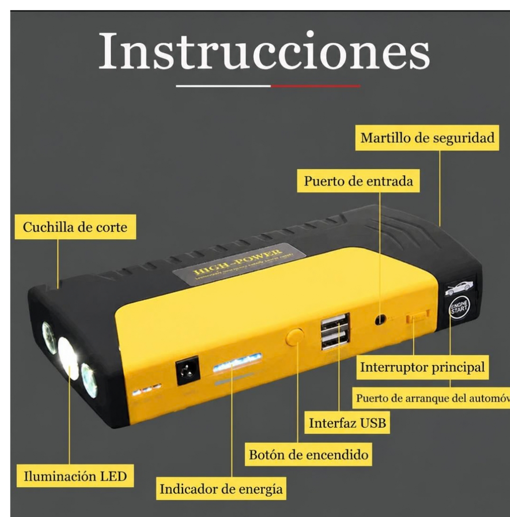Jump Starter 5 en 1 PRO - Arrancador de Batería, Inflador 150 PSI, Powerbank y Linterna de Emergencia